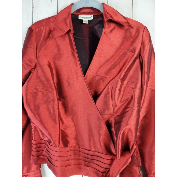 Coldwater Creek Women’s Red Wrap Top Size Small Long Sleeve Shimmery Blouse - Picture 2 of 7